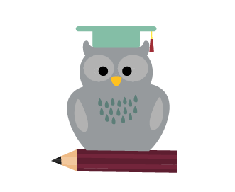 Graphic showing an owl in a mortarboard cap sitting on a pencil